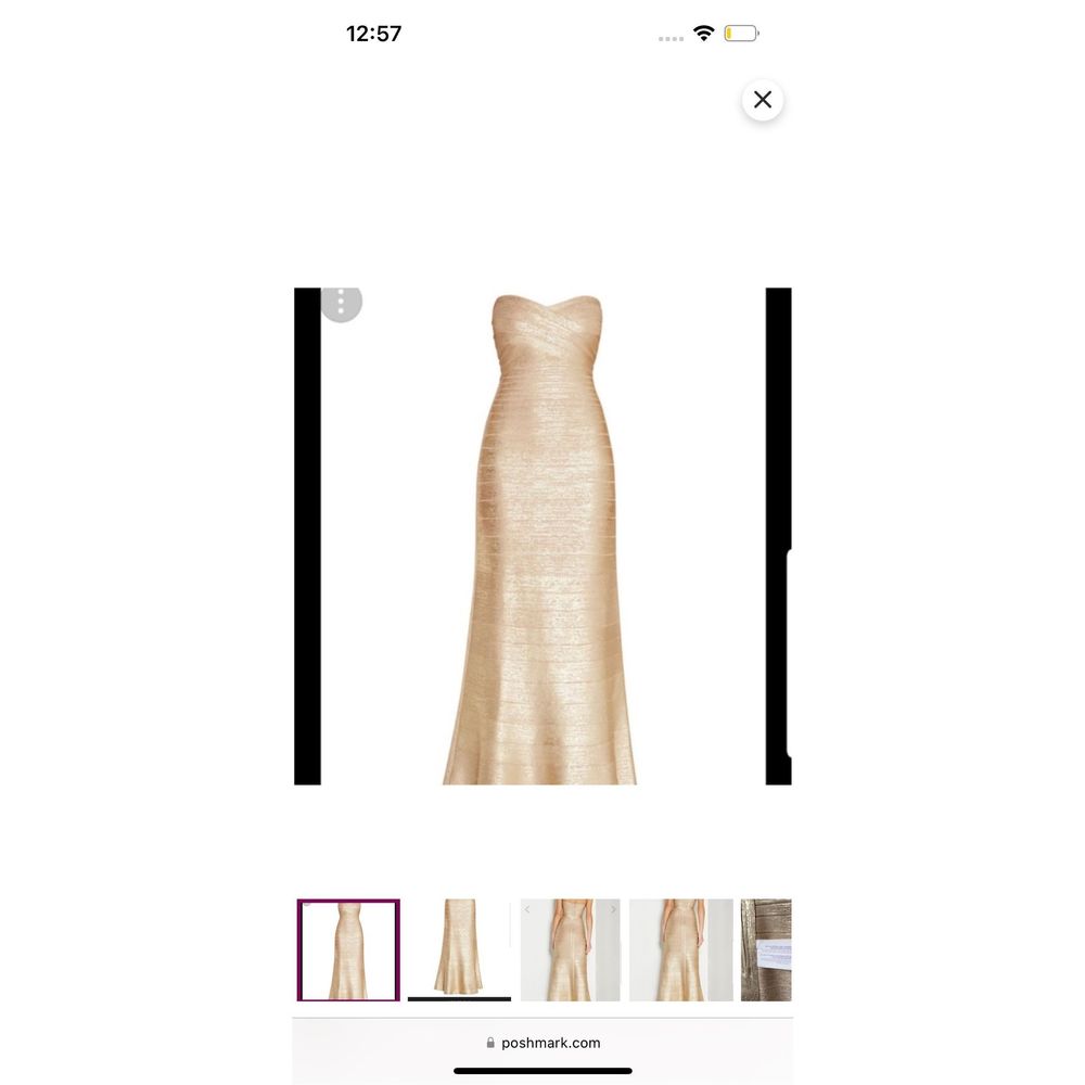 New Herve Leger Sara Fit n Flare Bandage Maxi Dress Gown Gold Foil XS $1799 - Picture 10 of 13